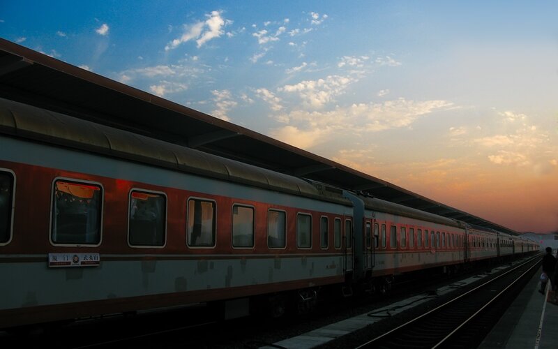 Train at sunset station