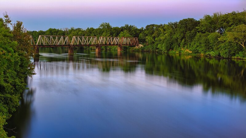 Train Bridge over River — Blue