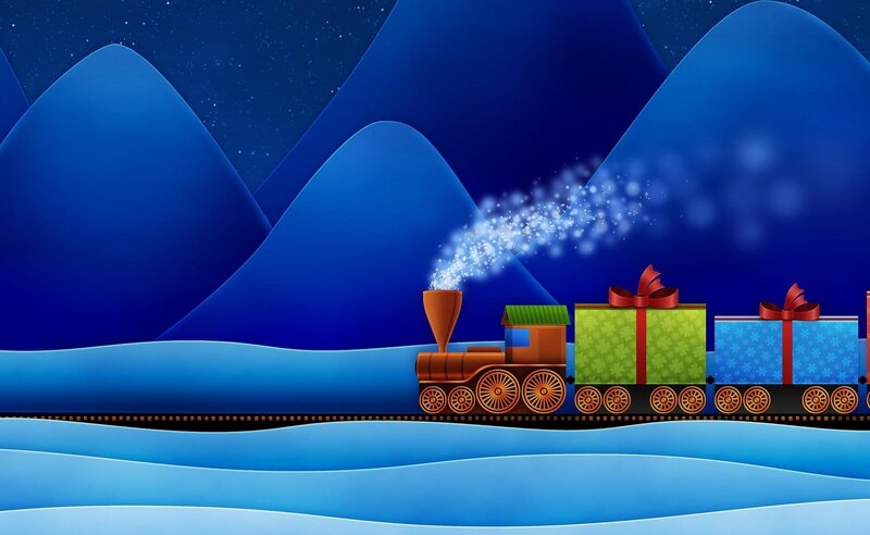 Train Carrying Gifts — Blue, Festive