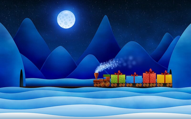 Train Carrying Gifts — Blue, Serene