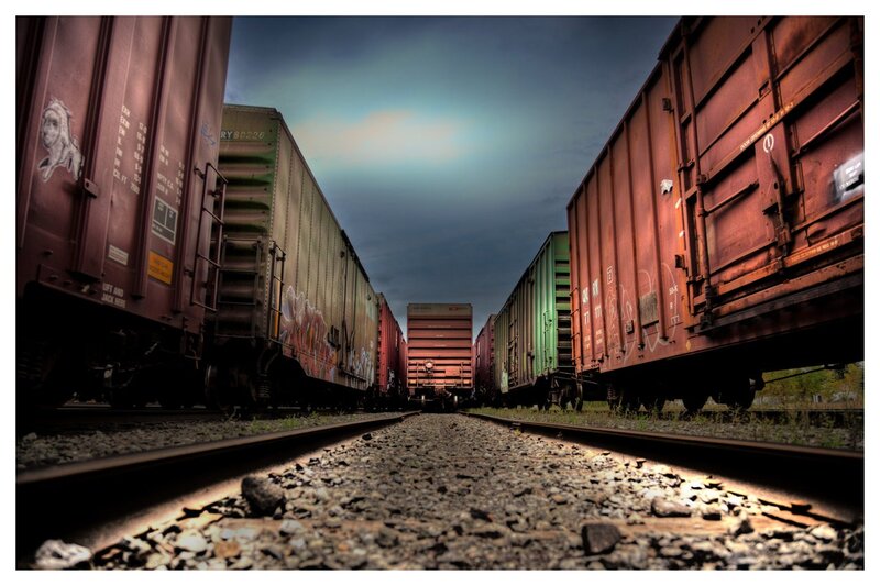 Train cars on a railway track