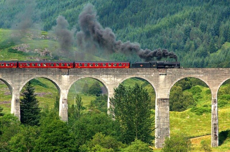 Train crossing a viaduct