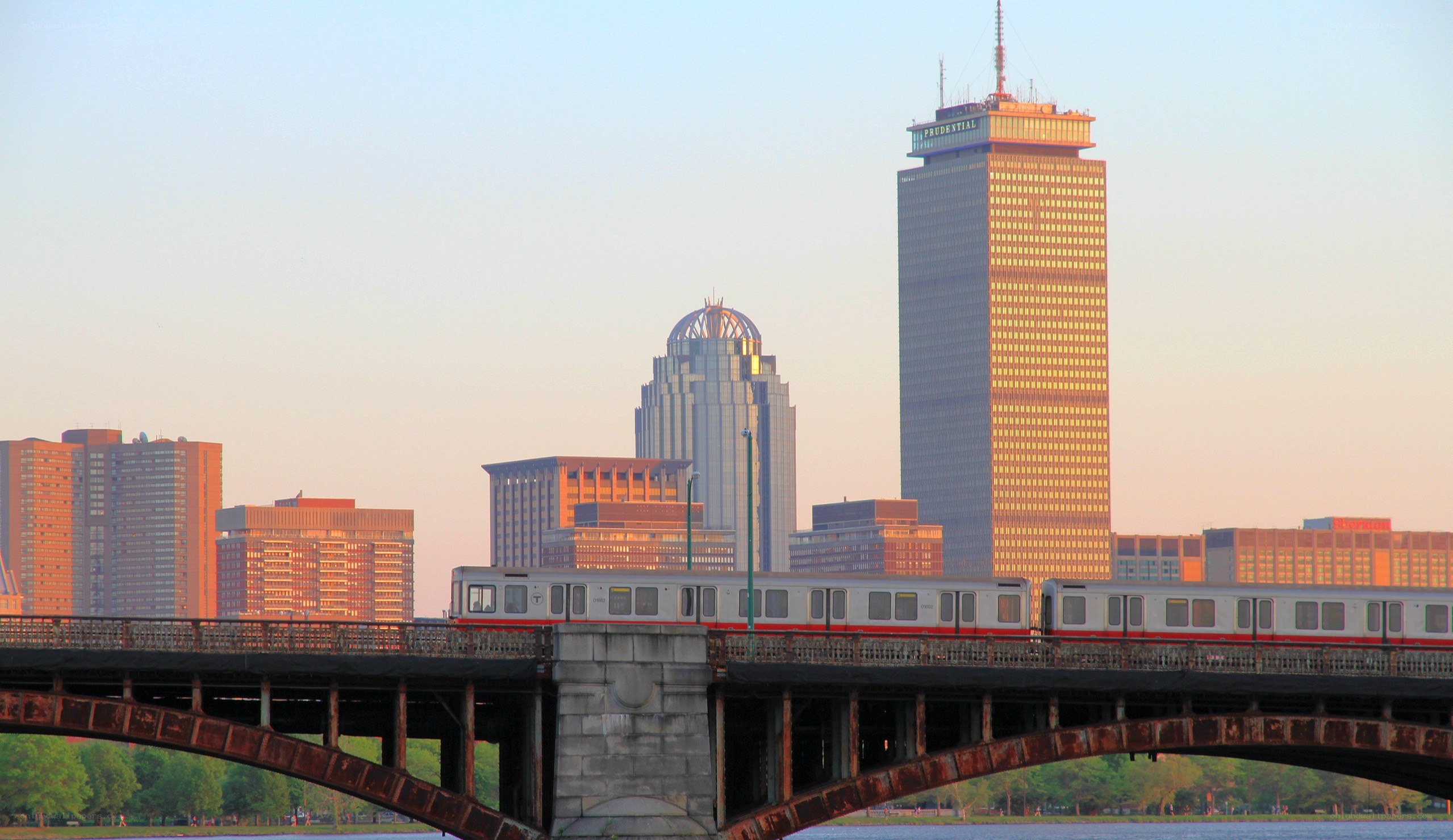 Train crossing bridge in Boston