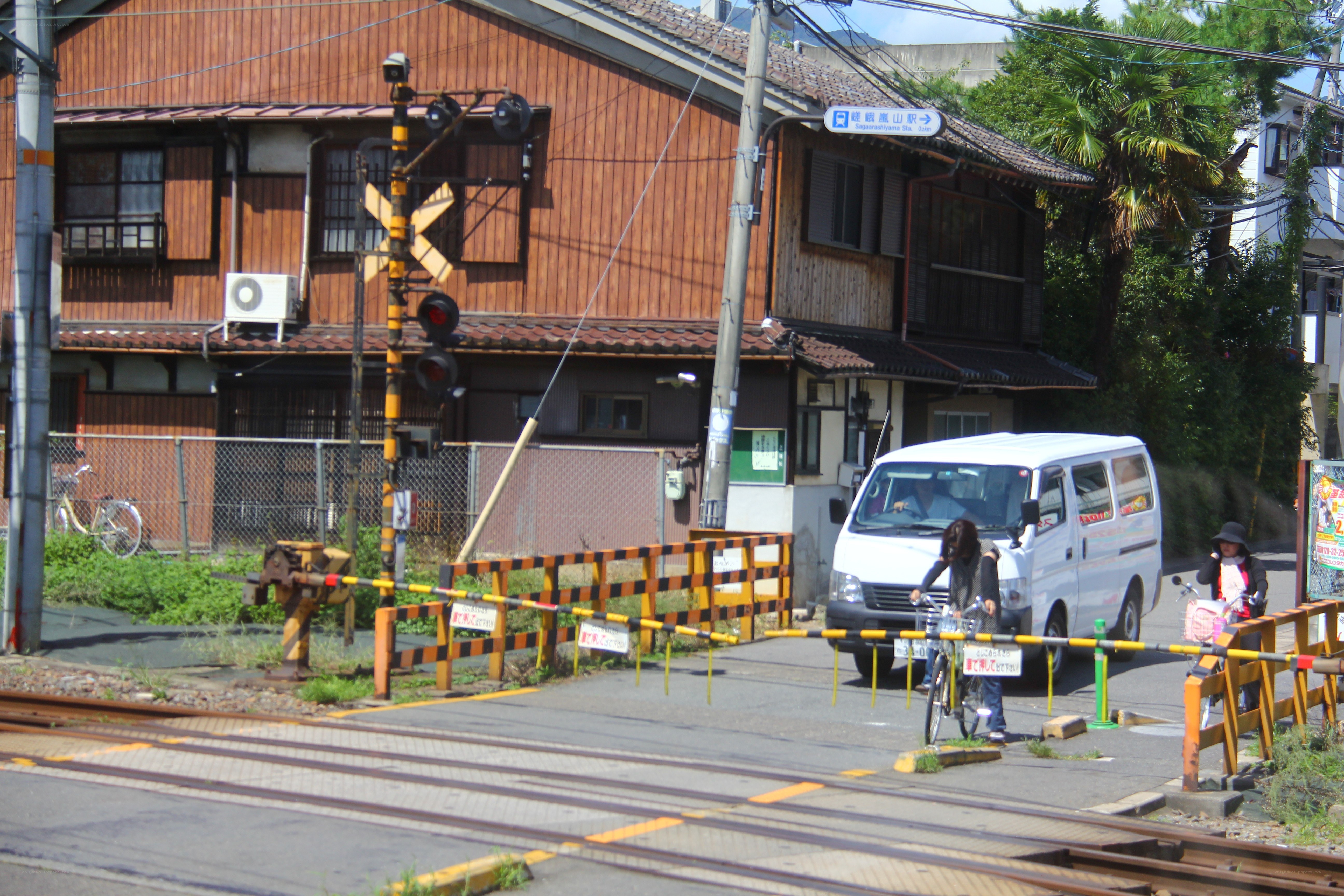 Train crossing in a Japanese town