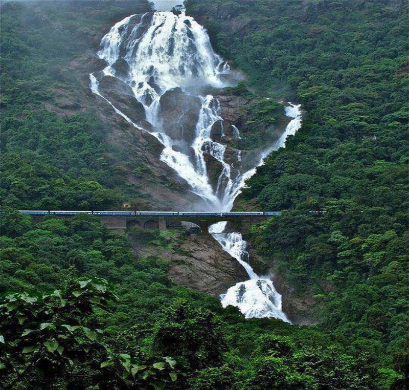 Train Crossing Waterfall