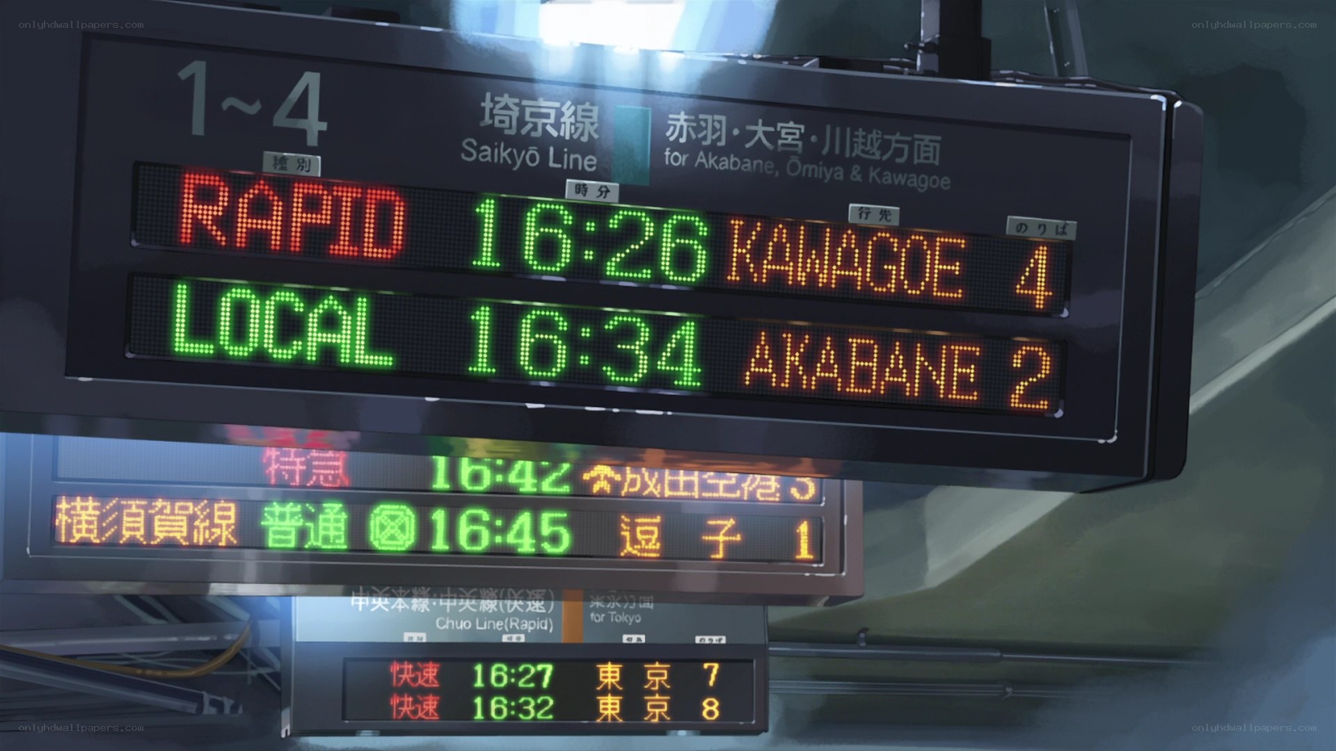 Train departure board at station