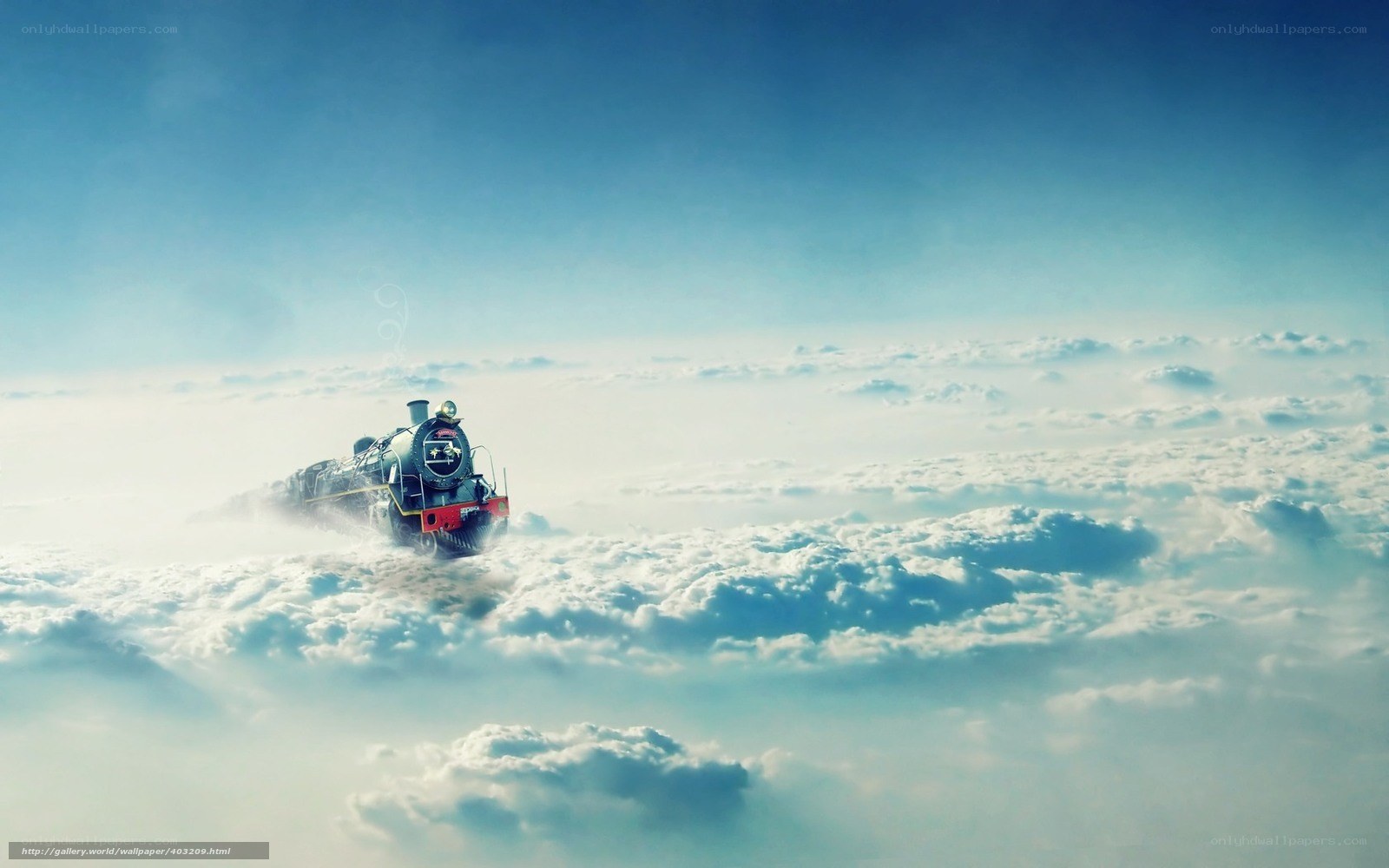 Train flying above clouds