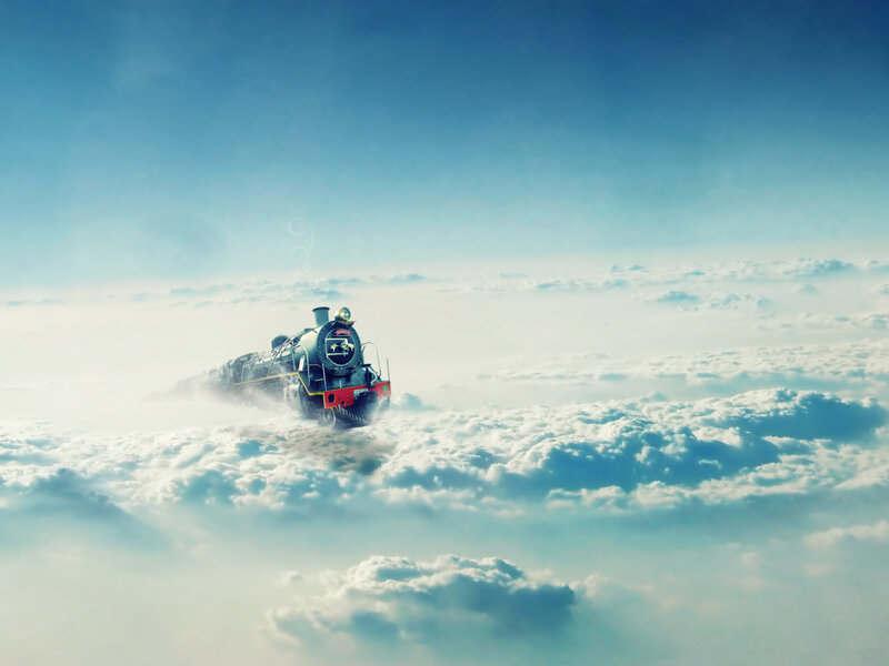 Train flying above clouds