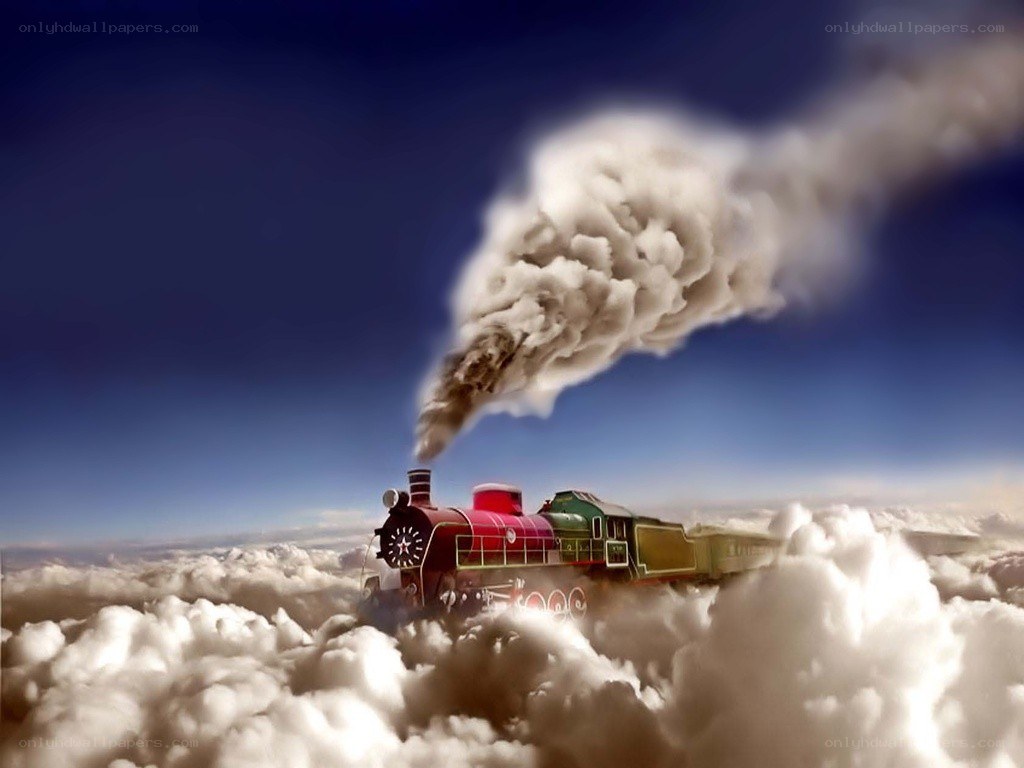Train flying through clouds