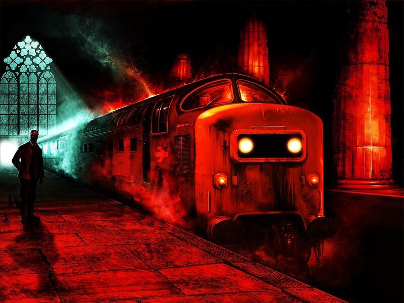 Train in a dark station