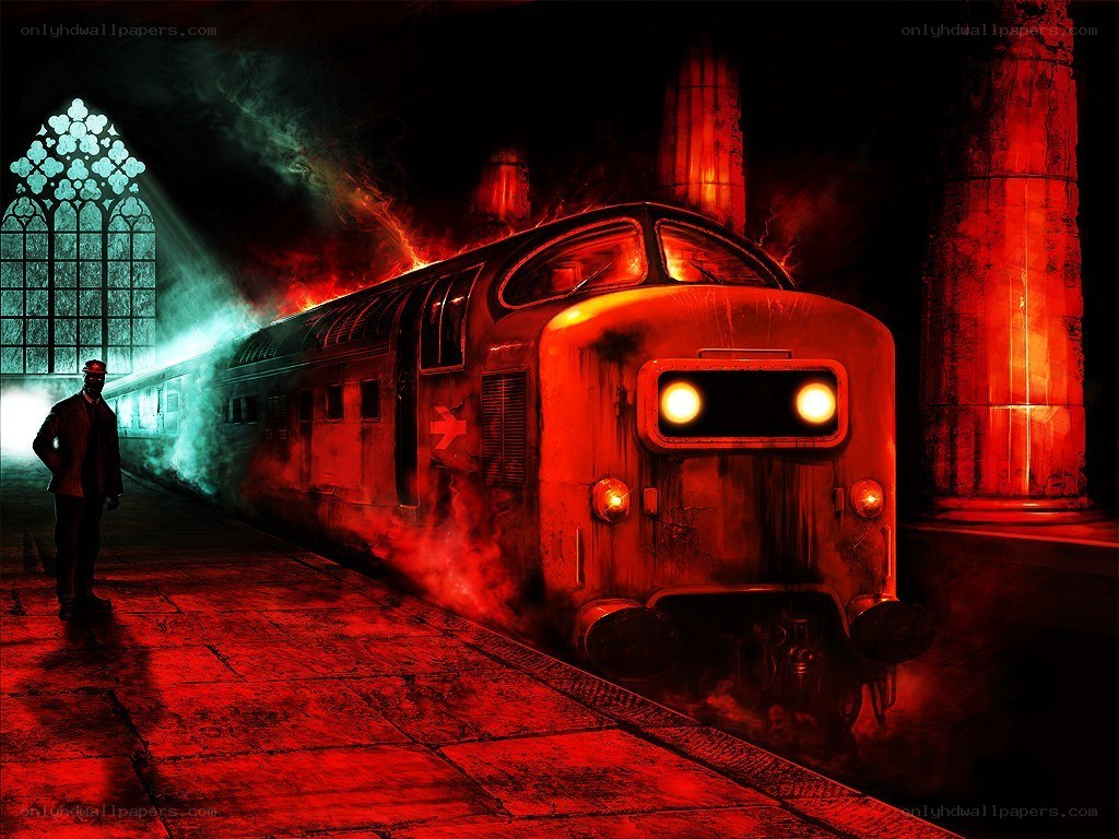 Train in a dark station