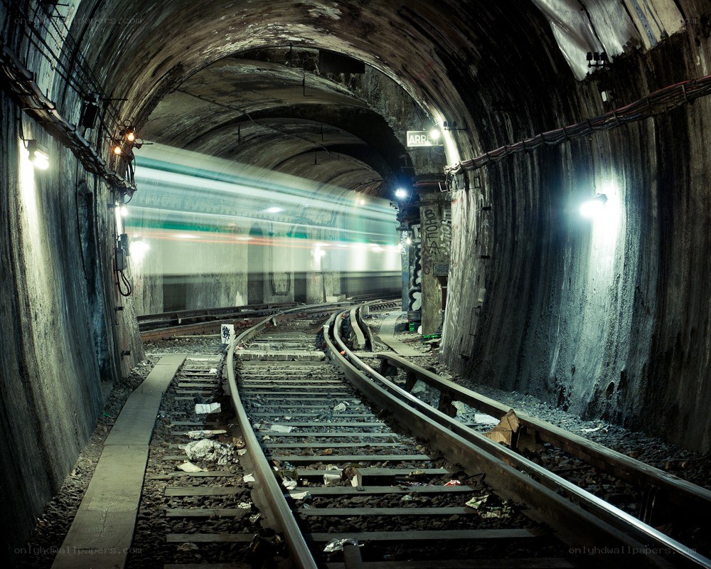 Train in a dark tunnel
