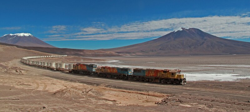 Train in a desert landscape