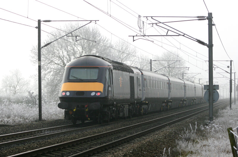 Train in a frosty landscape