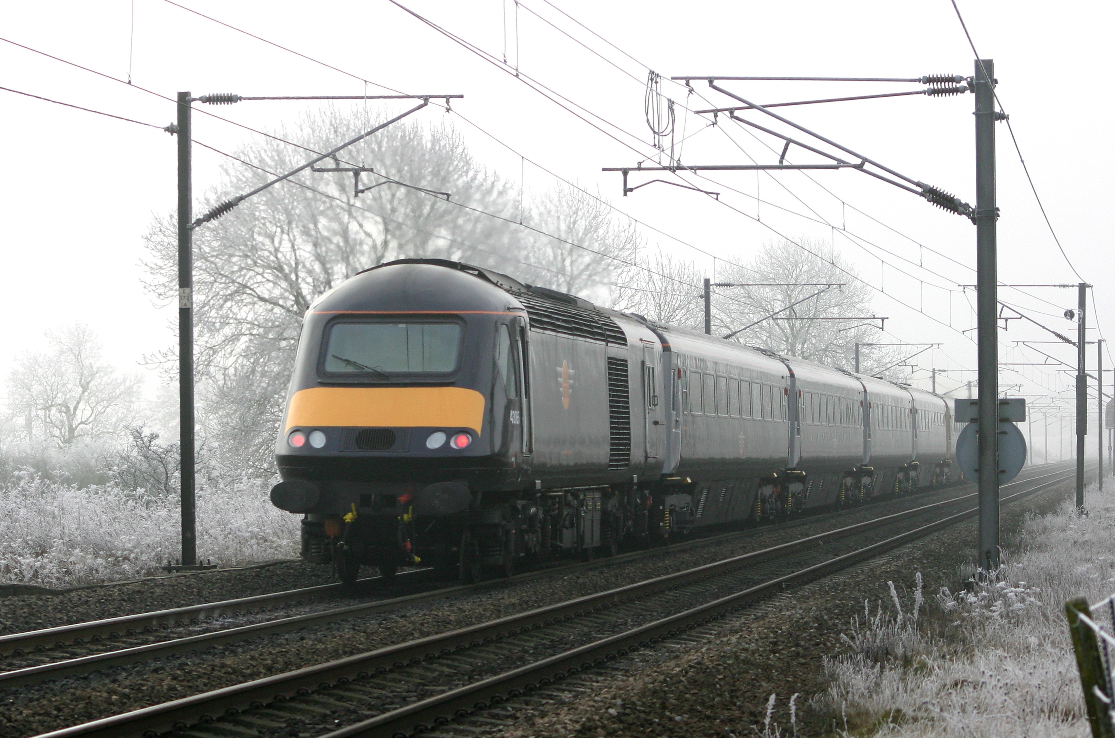 Train in a frosty landscape