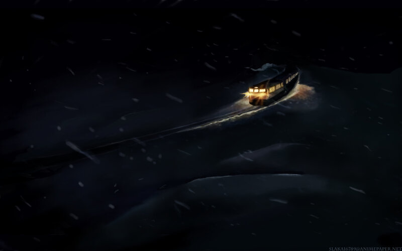 Train in a snowy night