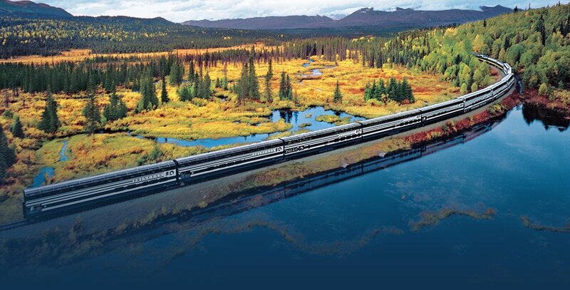 Train in Autumn Landscape — Blue