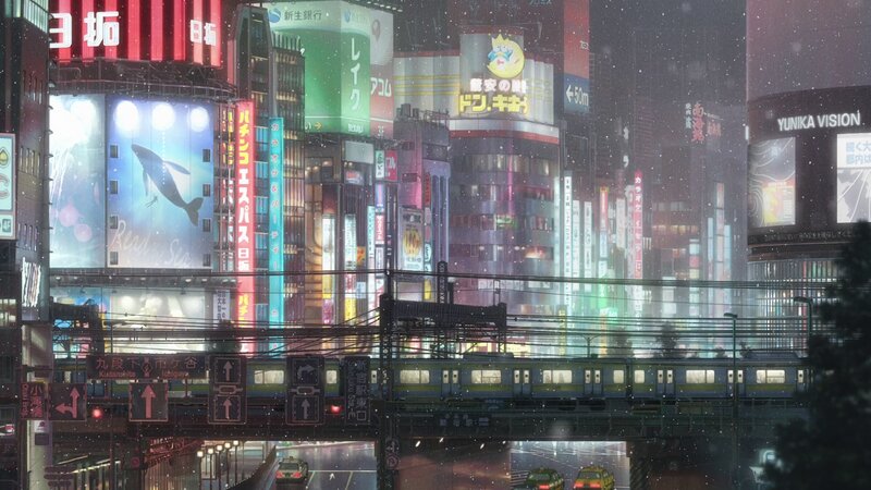 Train in City at Night