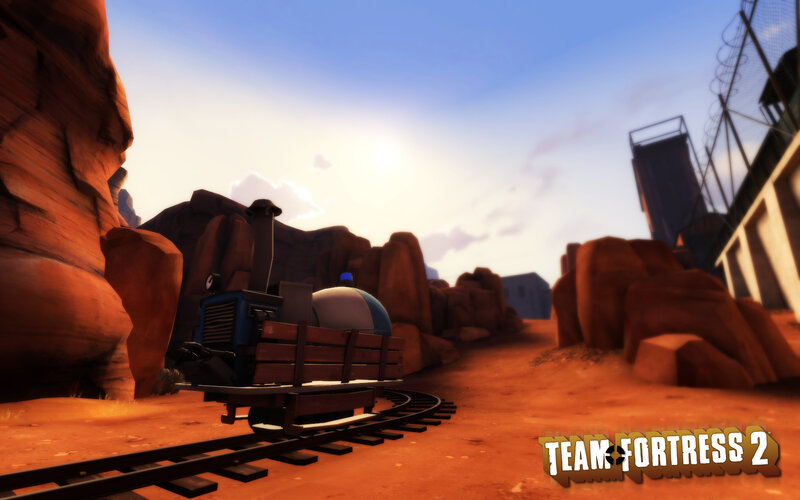 Train in desert canyon