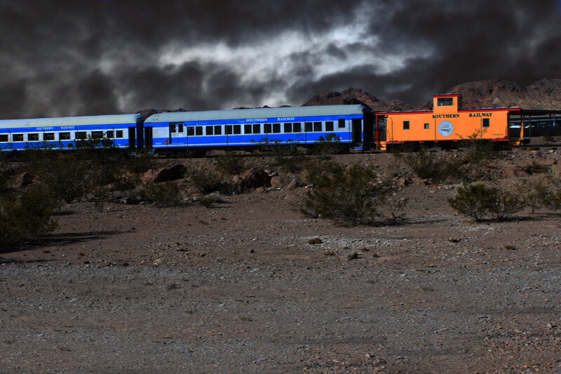 Train in Desert Landscape — Blue