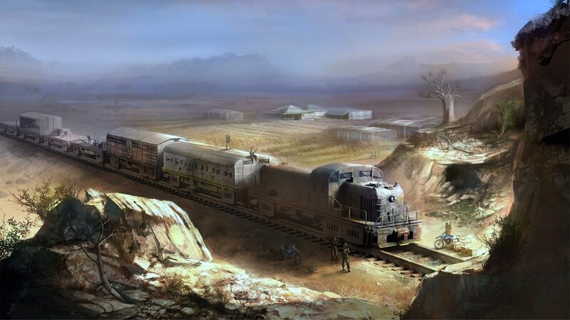 Train in Desert Landscape — Brown