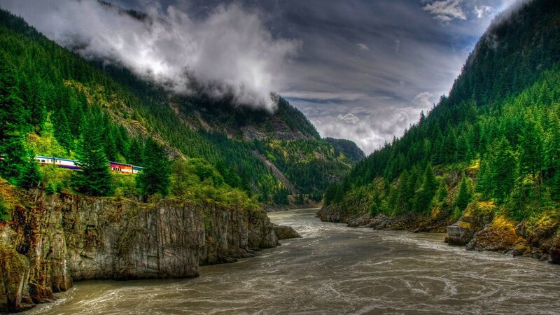 Train in Mountain Canyon — Green