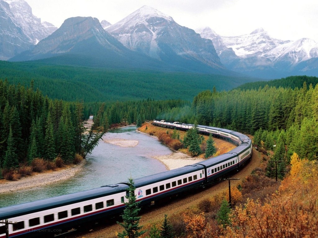 Train in mountain valley