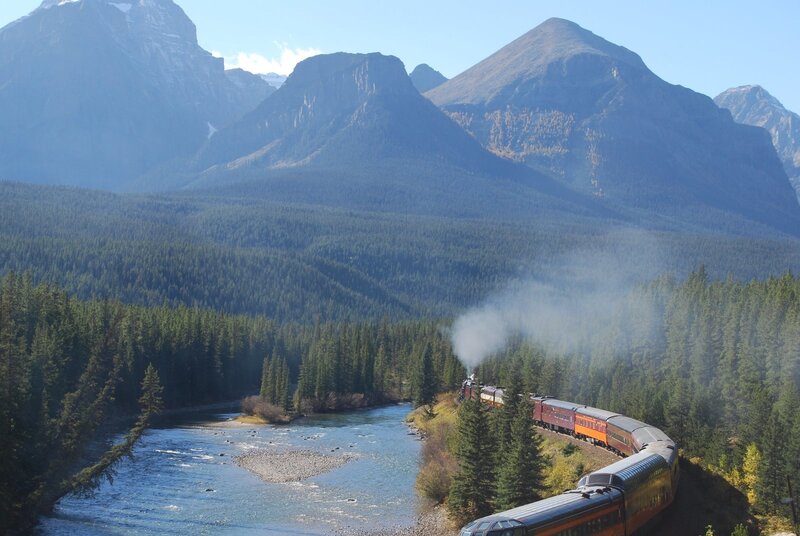 Train in mountain valley