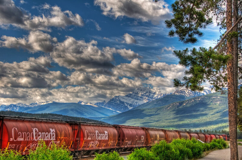Train in Mountain Valley — Blue, Dramatic