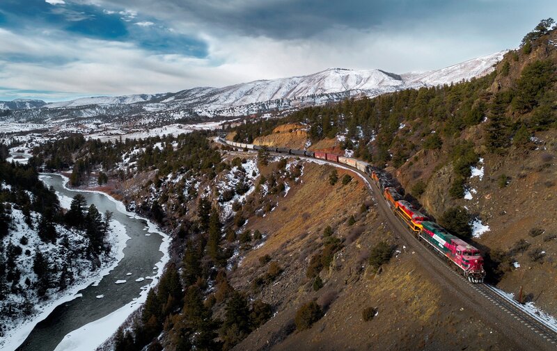 Train in Mountain Valley — Brown