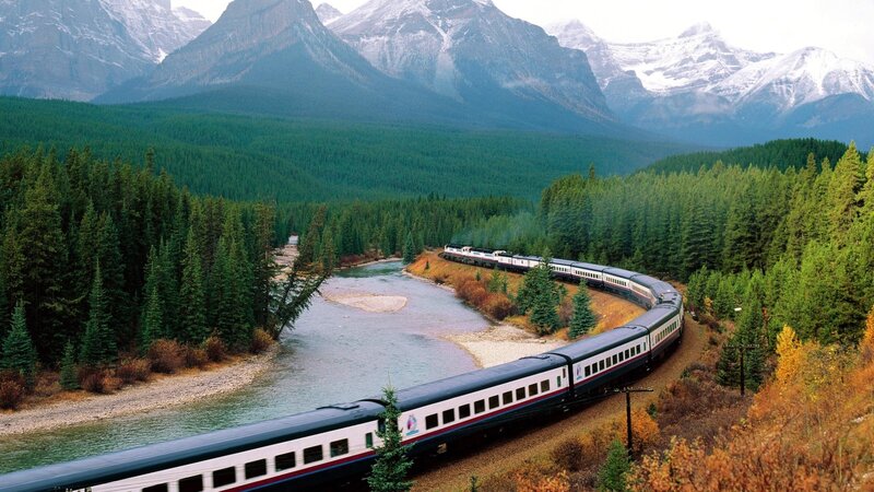 Train in Mountain Valley — Green, Serene, Autumn