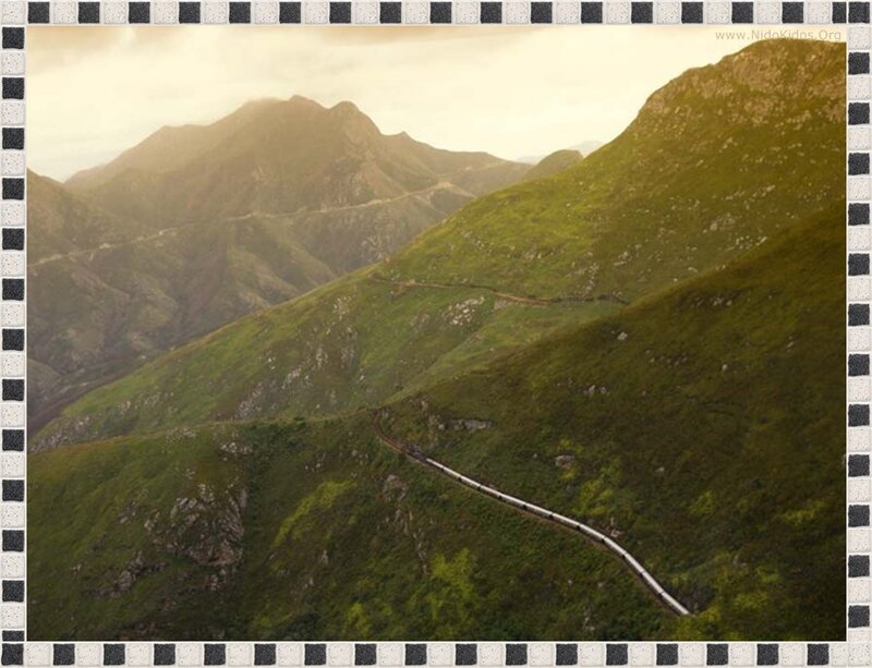 Train in mountainous landscape