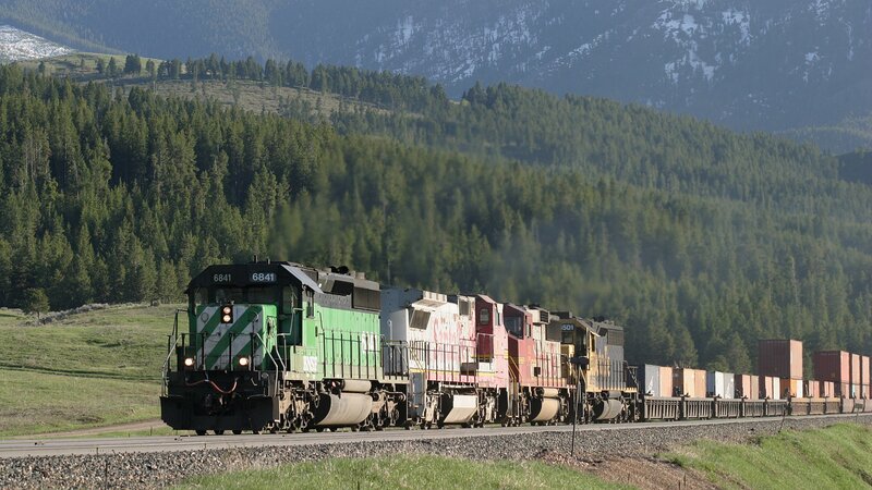 Train in mountainous landscape