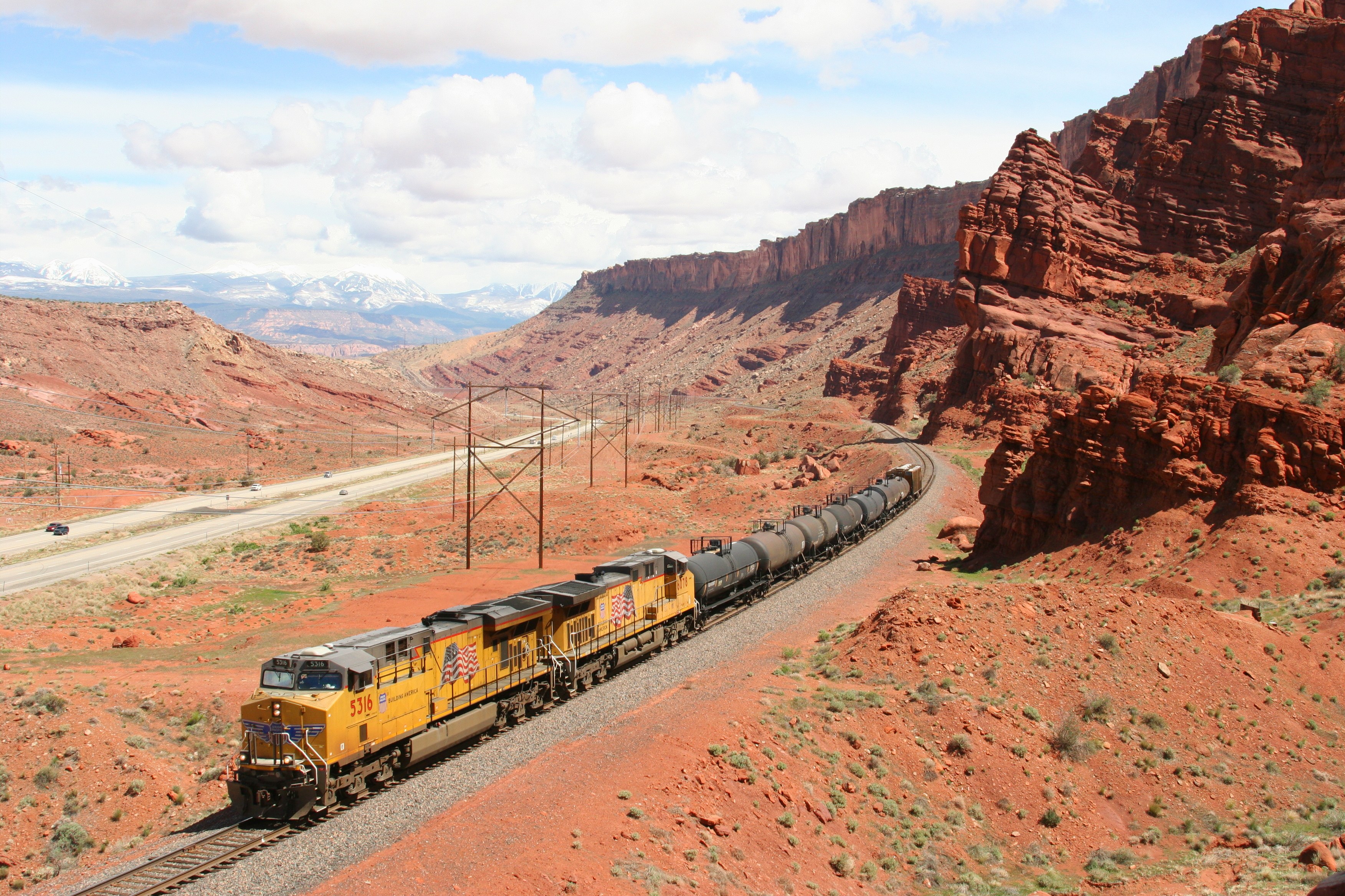 Train in red rock canyon