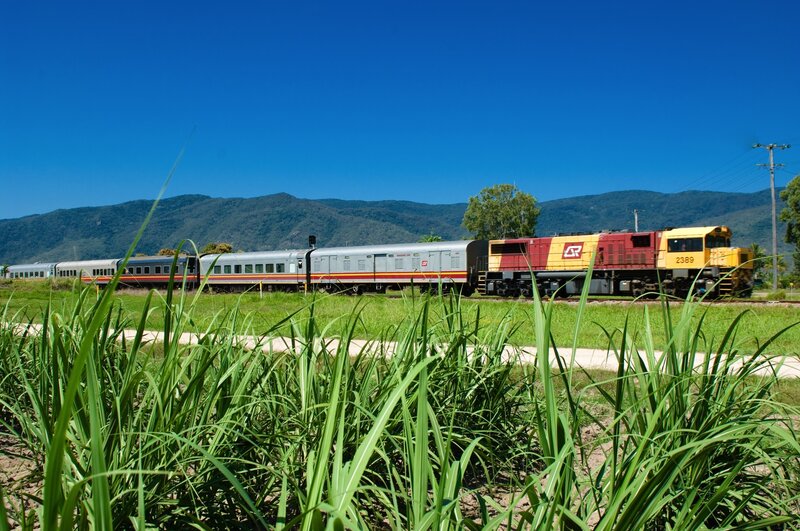 Train in rural landscape