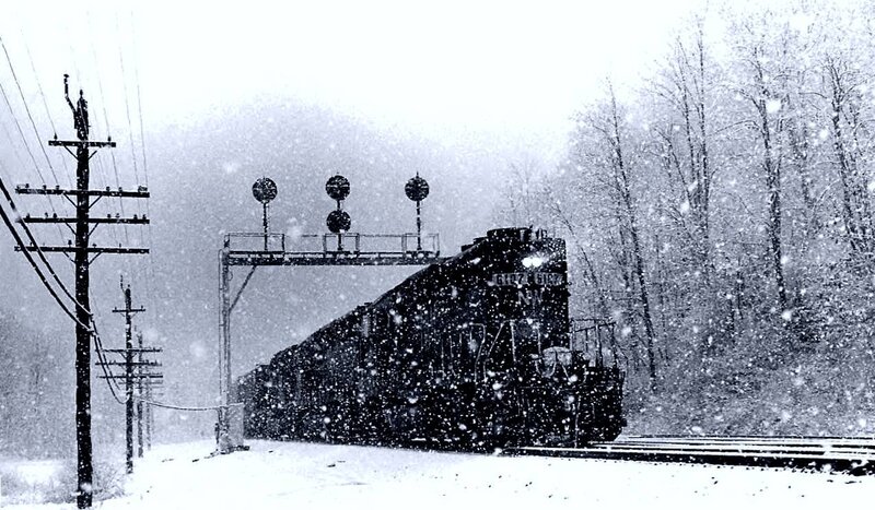 Train in Snowstorm — Black, Cold, Winter