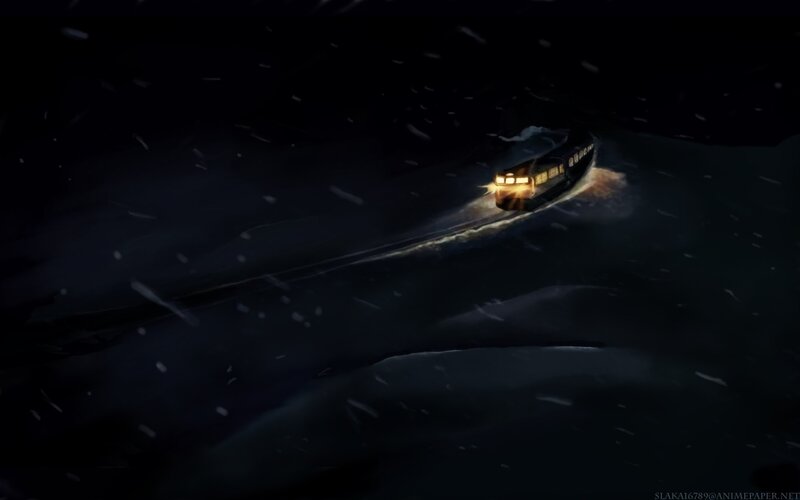 Train in Snowstorm — Black, Dramatic, Night