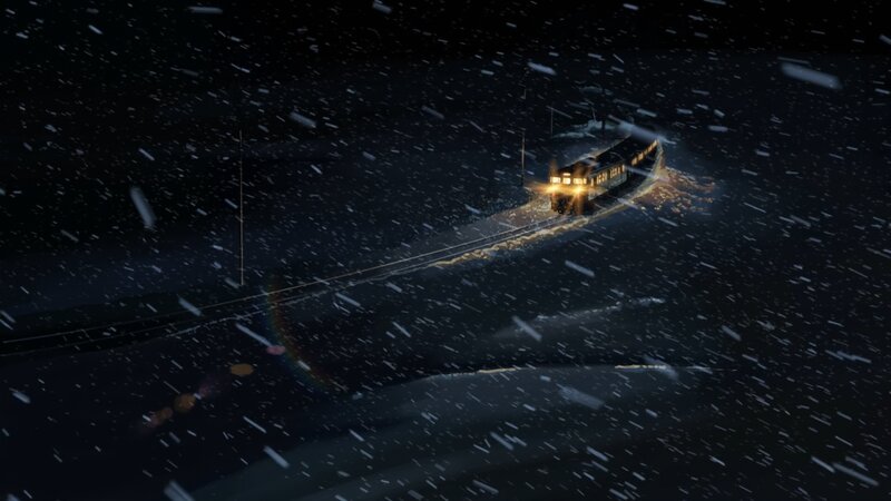 Train in Snowstorm — Black, Dramatic