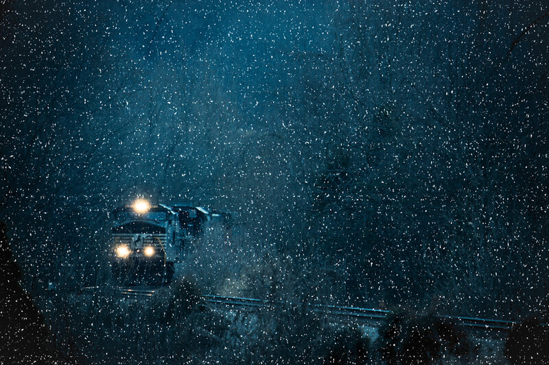 Train in Snowstorm — Blue