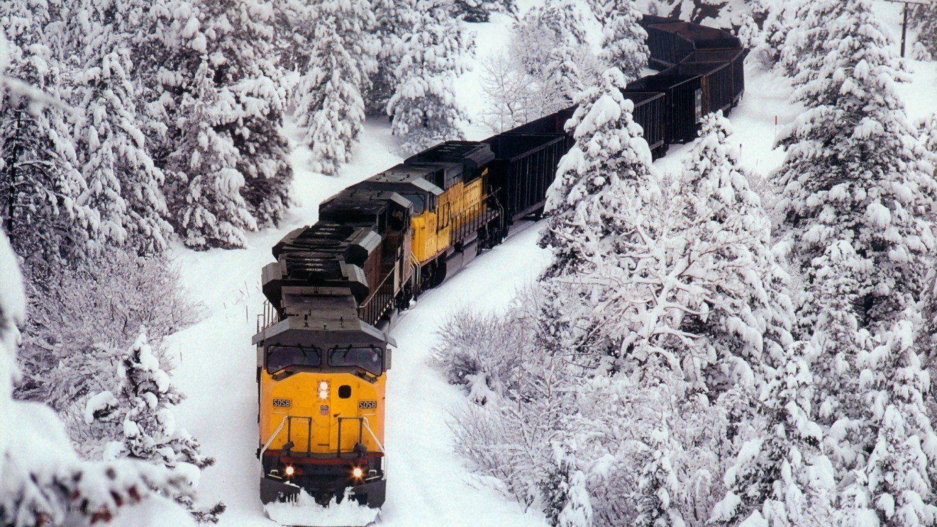 Train in snowy forest