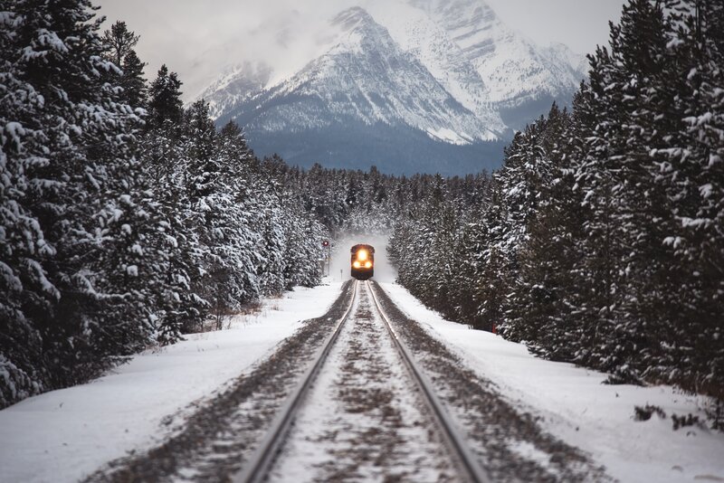 Train in Snowy Forest — White, Serene