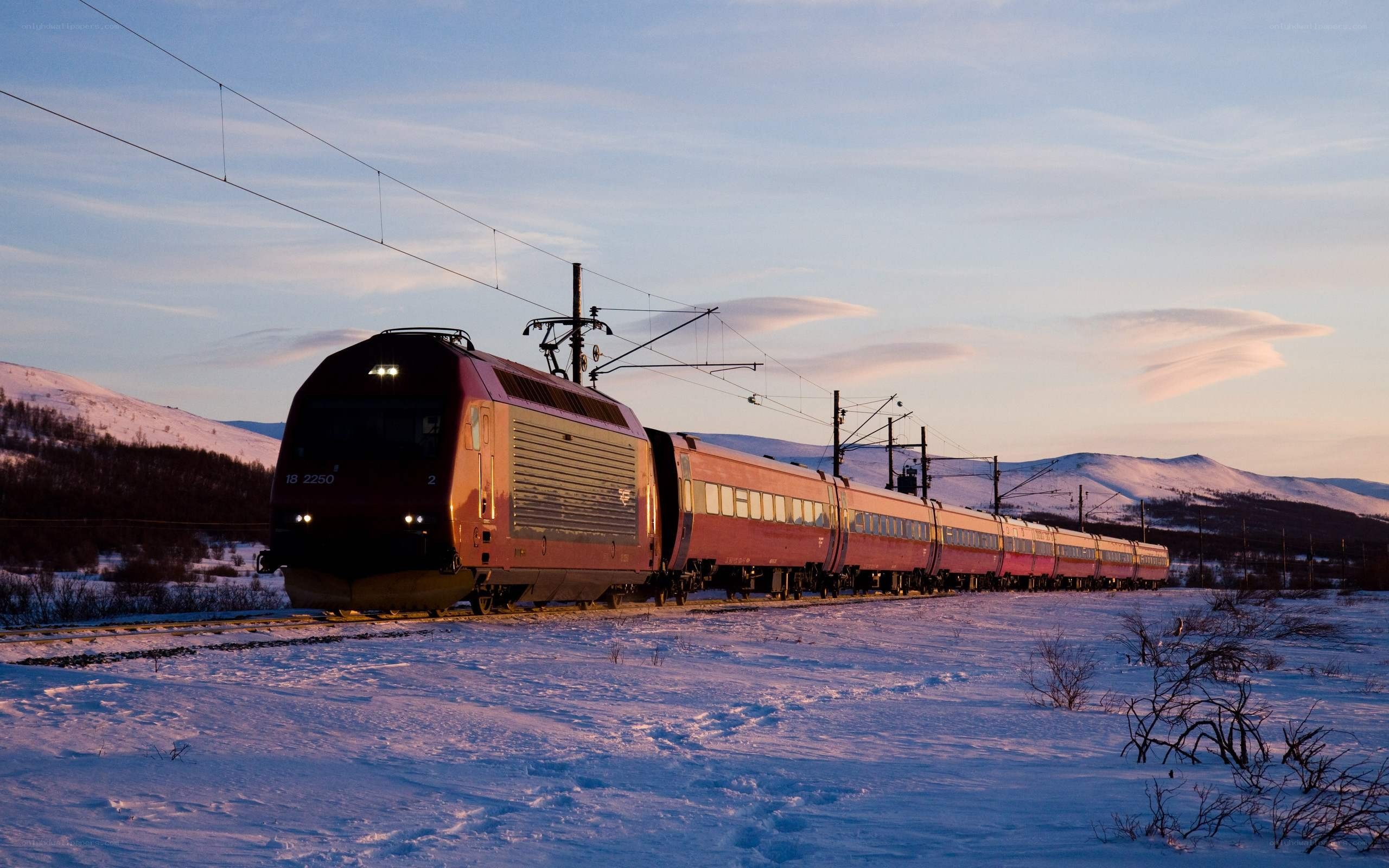 Train in snowy landscape
