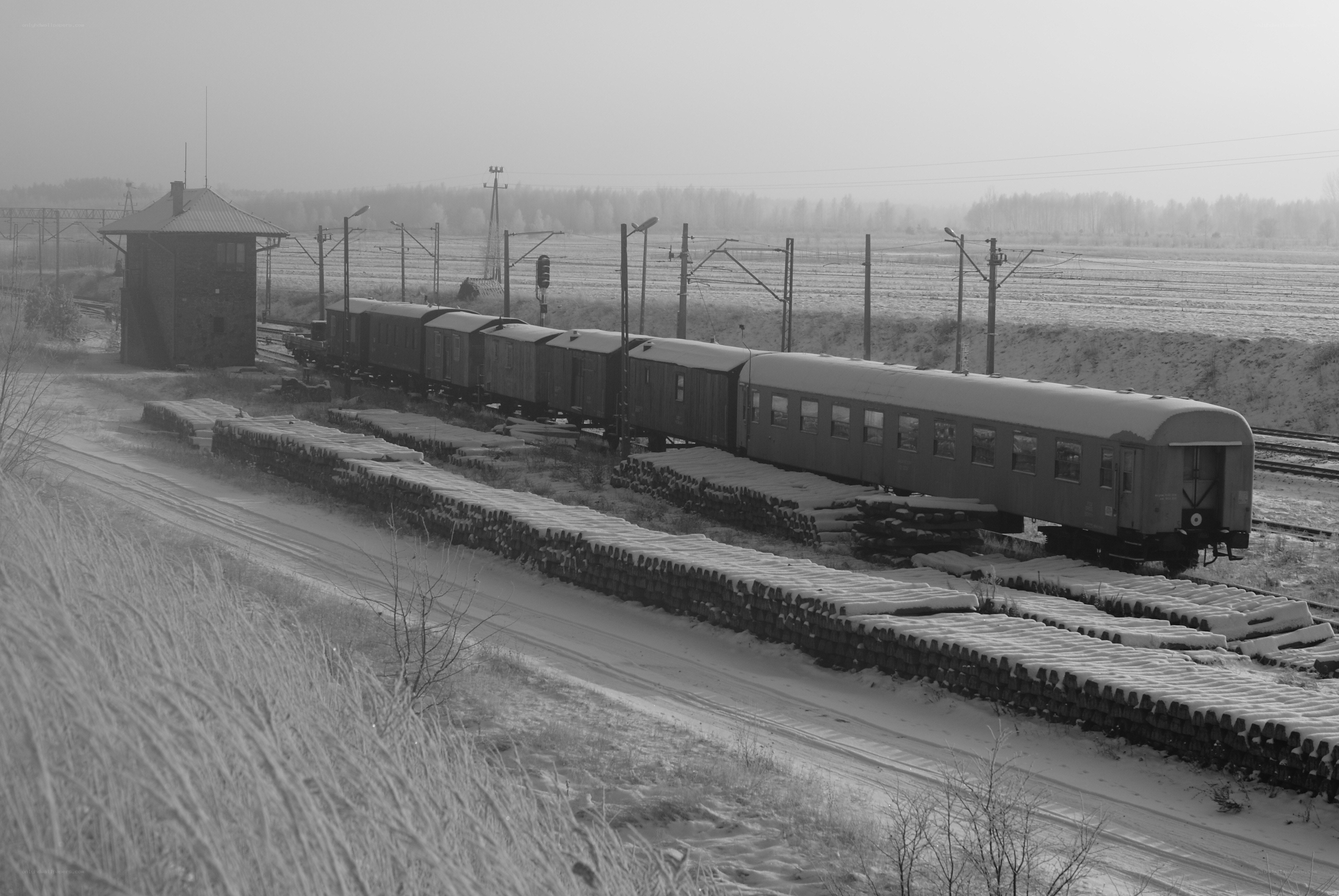 Train in snowy landscape