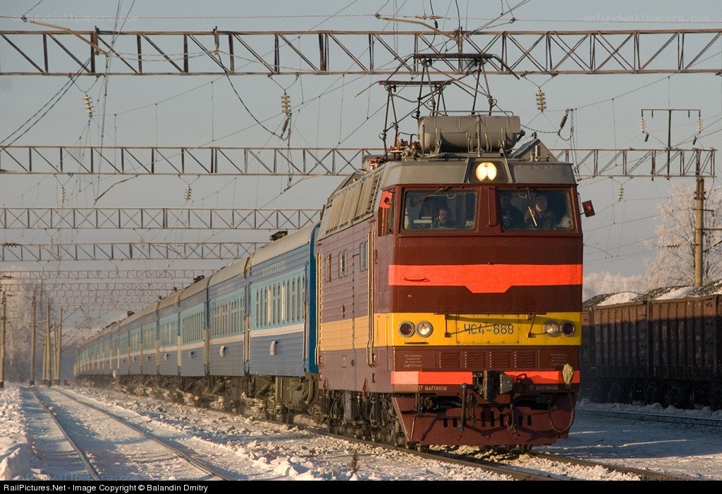Train in snowy landscape