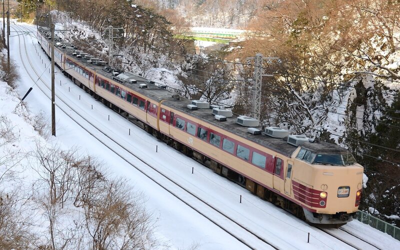 Train in Snowy Landscape — Beige