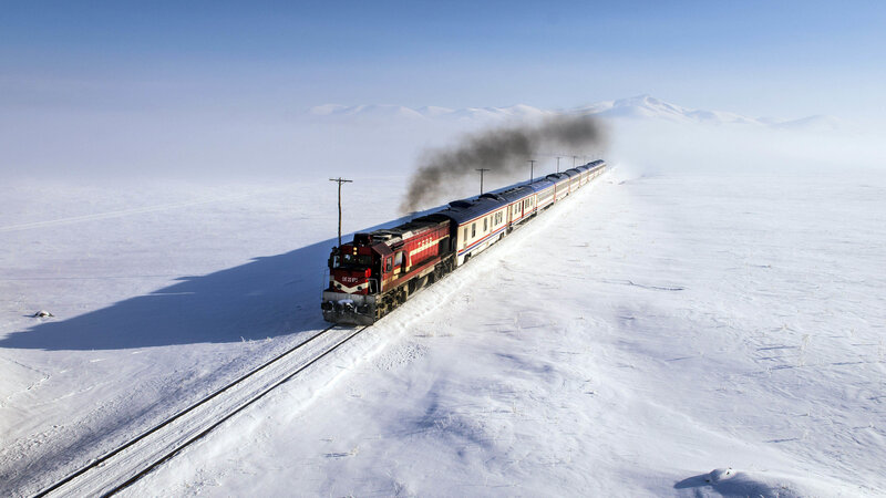 Train in Snowy Landscape — White, Serene