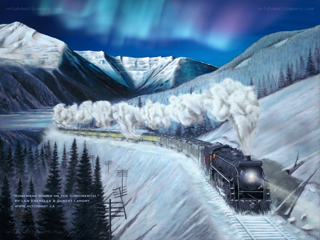 Train in snowy mountains