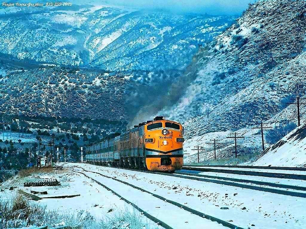 Train in snowy mountains