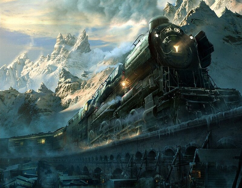 Train in snowy mountains