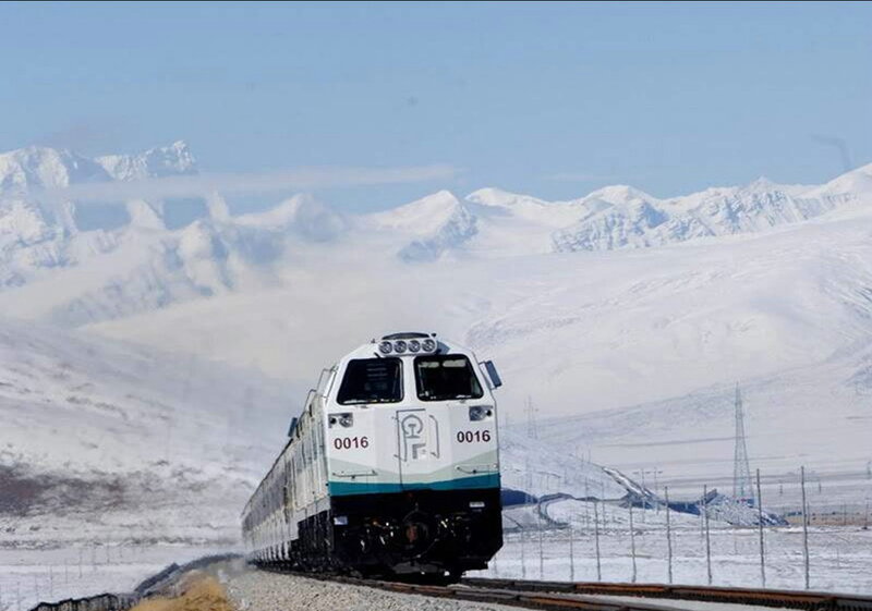 Train in Snowy Mountains — White, Serene